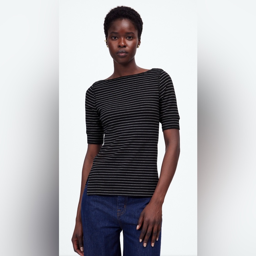 NWT MADEWELL Ribbed Boatneck Tee in Stripe size women’s XXS